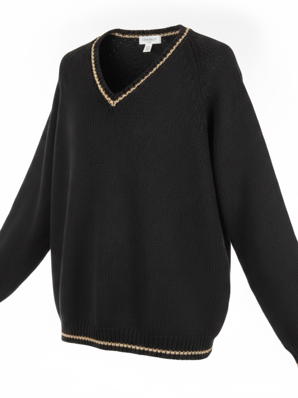 Vintage Italian Black Cerruti 1881 V-Neck Sweater with Gold Trim